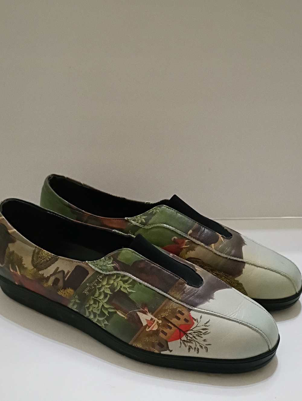 ICON Women's Slip-On Flats in Multi Green and Brown Scenic Print